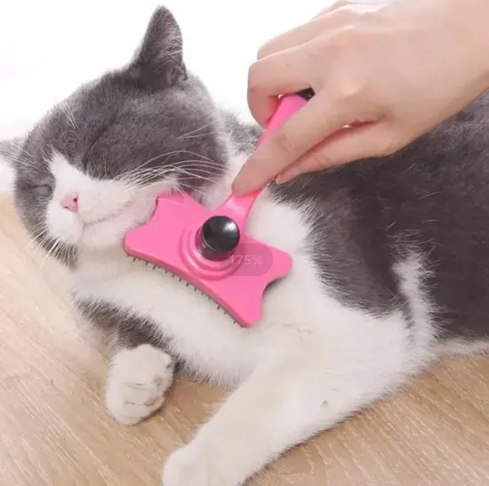 Pet Groom Comb with Self Clean Button with Masaging Bead on Tips